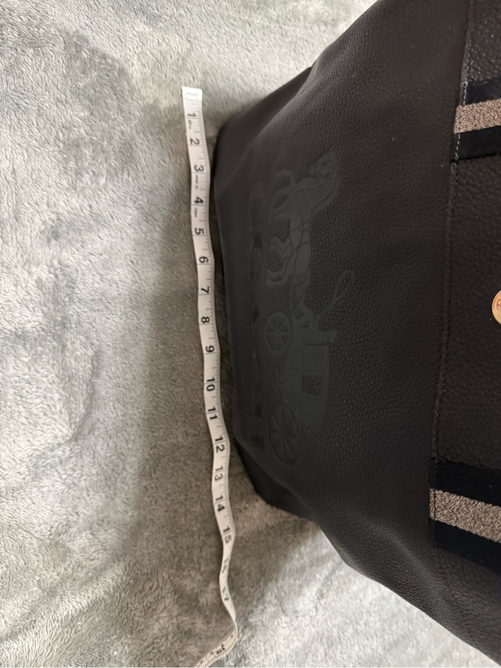 Coach Black Leather Tote with Silver-Accent Striped Handles - Picture 2 of 7